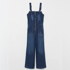 H&M &Denim Dark Blue Denim Zip up Flare Overalls Sz 2​​​